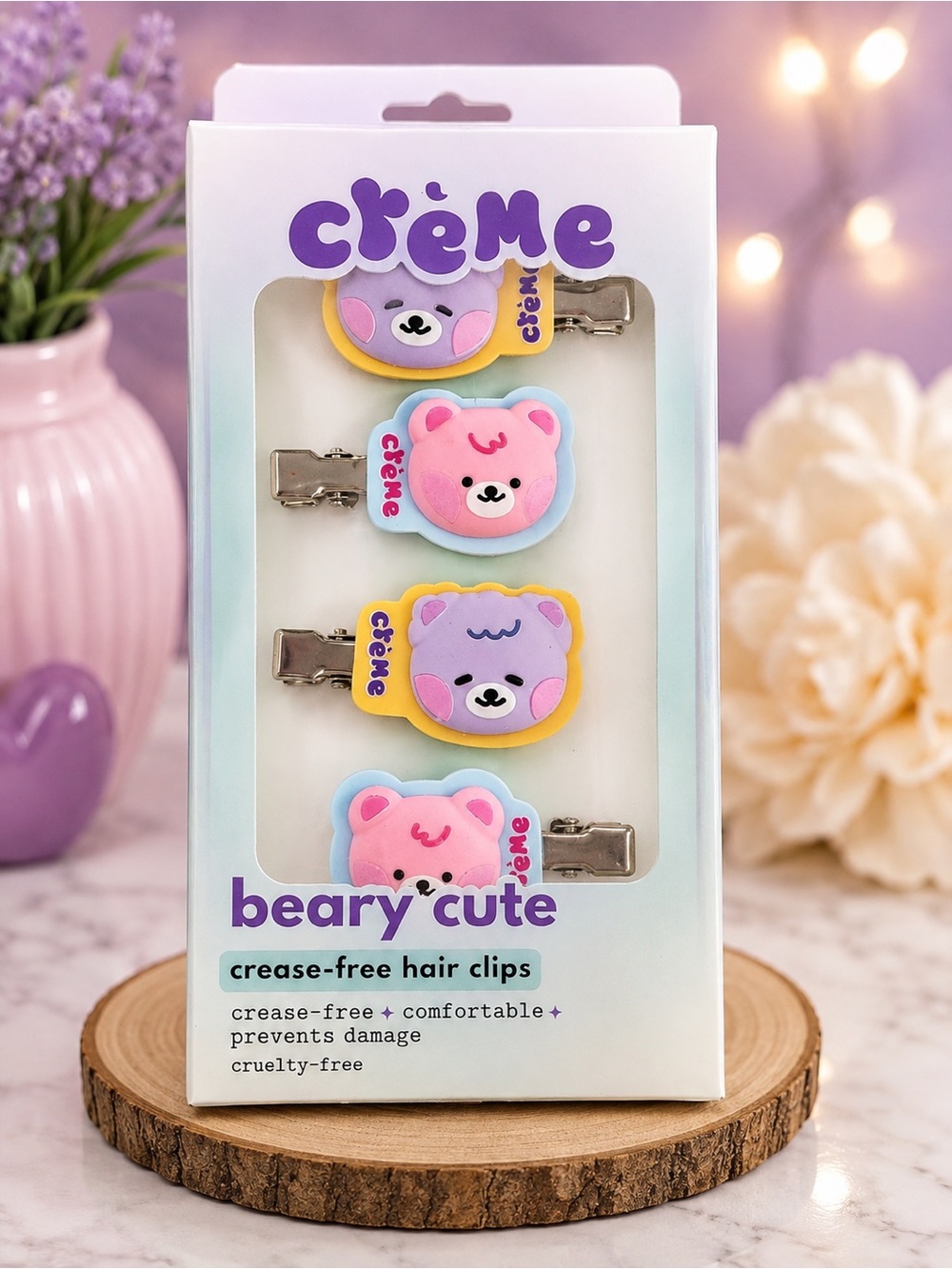 crème Beary Cute Kids Hair Clips - Pink, Purple, Yellow, Blue